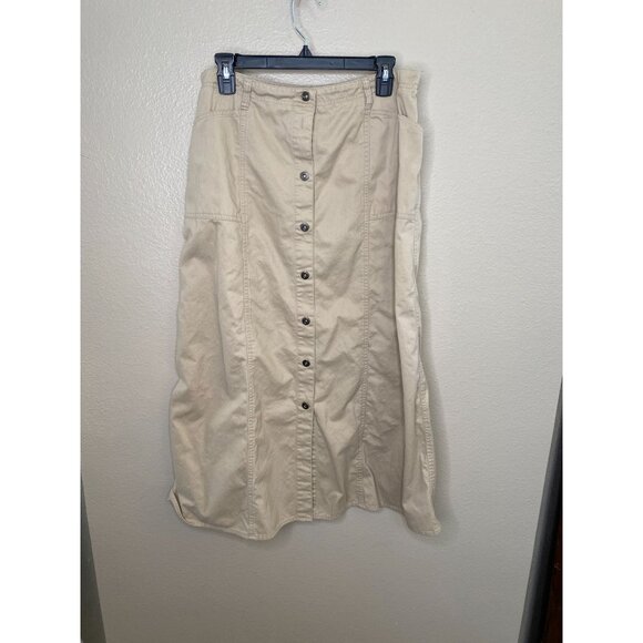 Lauren Ralph Lauren Womens Button Front Beige A-Line Midi Skirt Size 12 Cotton - Picture 1 of 7